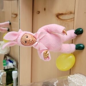 Byers Choice Kindles Pink Caroler Bunny with Yellow Egg